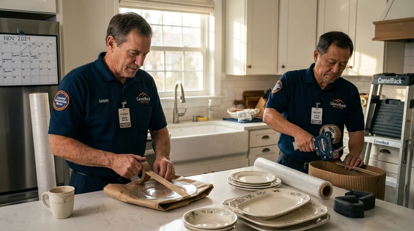 Professional crew packing kitchen dishware in Brewster, WA